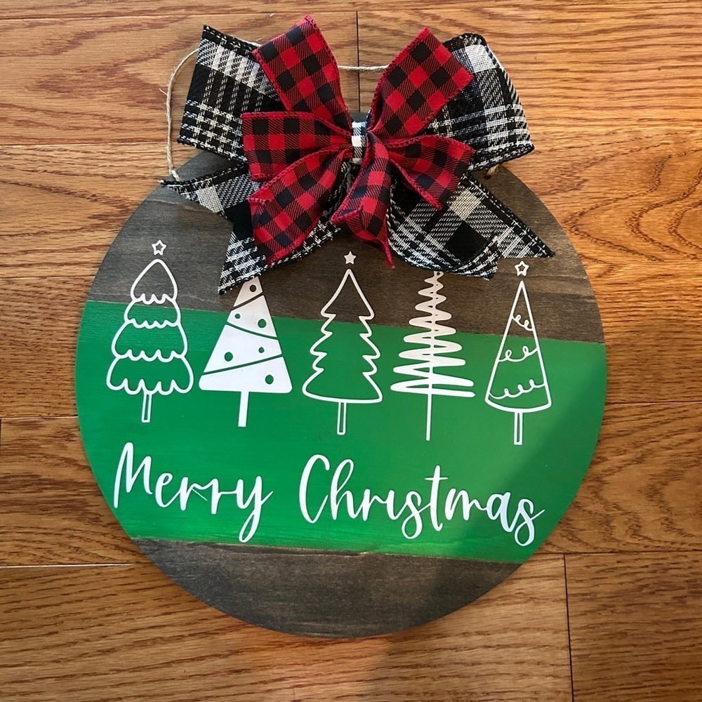 Rustic Farmhouse Christmas Sign 12” Round | Holiday Door Hanger Wall Decor